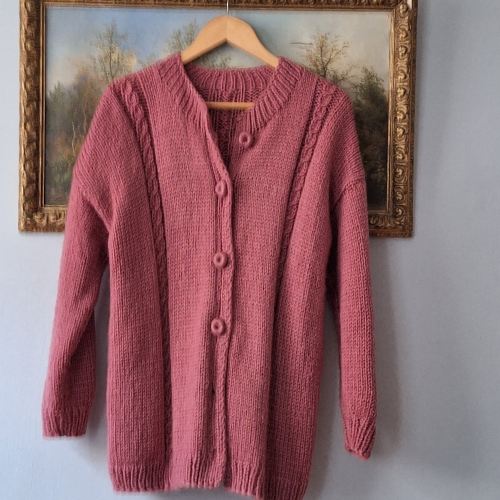 69.Hand-Knit Dust Rose Cardigan.